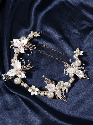 Flower & Faux Pearl Decor Bridal Headwear