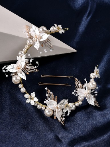 Flower & Faux Pearl Decor Bridal Headwear