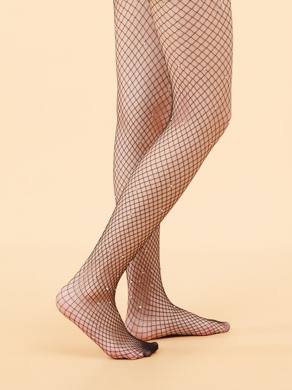 Rhinestone Decor Fishnet Tight