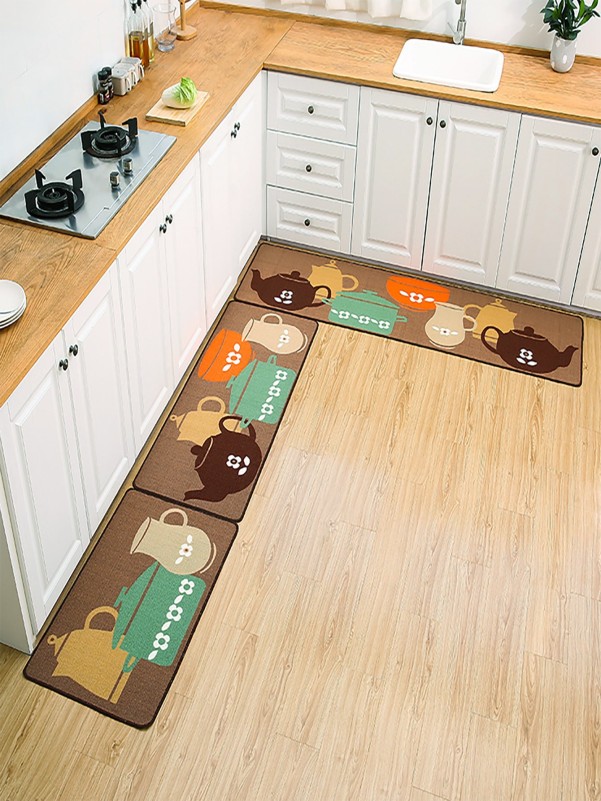 1pc Teapot Print Kitchen Rug