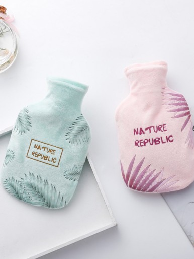 1pc 350ml Leaf Pattern Fuzzy Hot Water Bag