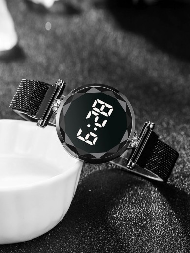 1pc Mesh Strap Luminous Electronic Watch & 4pcs Bracelet