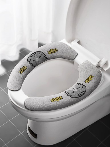 2pcs Cartoon Cat Print Toilet Seat Cover