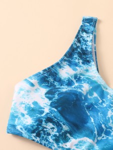 Girls Ocean Wave Cut-out One Shoulder One Piece Swimsuit