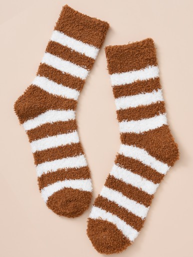 Men Striped Fuzzy Socks