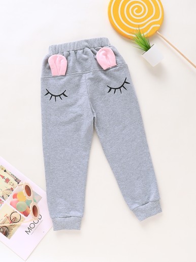 Toddler Girls 3D Ear Design Eyelash Print Joggers