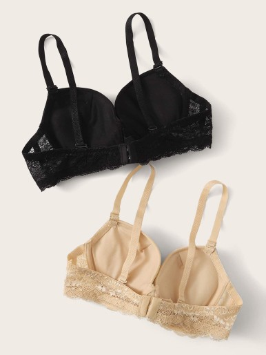 2pack Contrast Lace Ruched Bra