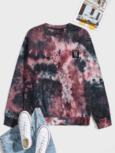 Men Tie Dye Letter Patched Detail Pullover