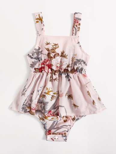 Baby Girl Floral Print Combo Bodysuit Dress