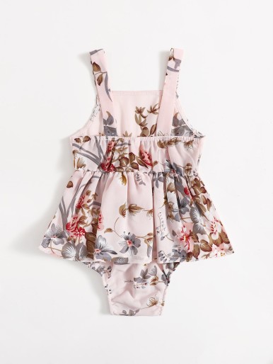 Baby Girl Floral Print Combo Bodysuit Dress