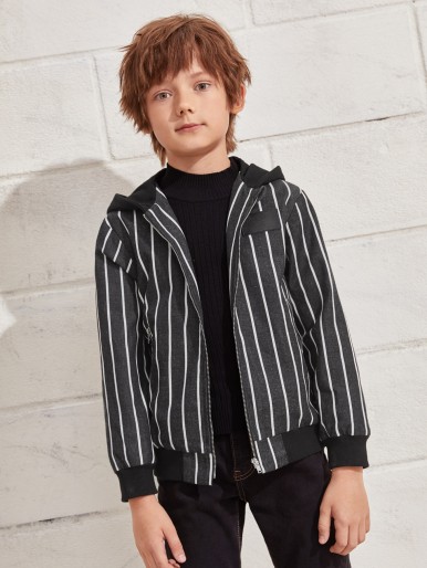 Boys Zip Up Hooded Striped Jacket