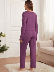 Maternity Ribbed Knit Top & Adjustable Waist Pants Lounge Set