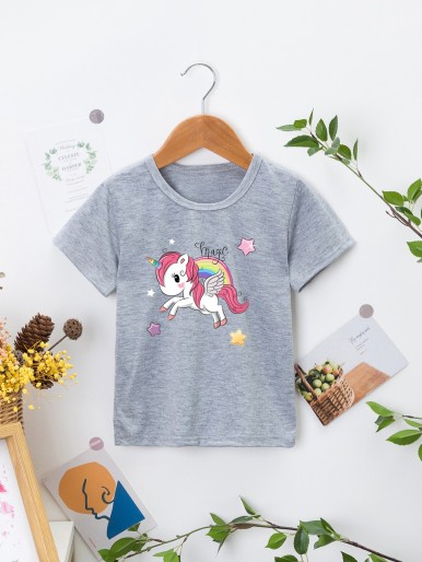 Toddler Girls Cartoon And Letter Graphic Tee
