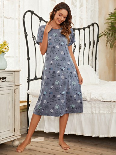 Snowflakes And Polka Dot Night Dress