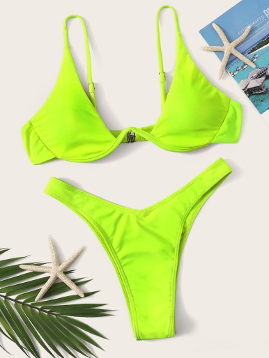 Neon Lime Underwire High Leg Bikini Swimsuit