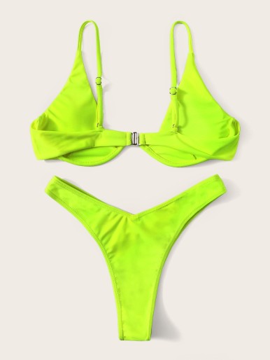 Neon Lime Underwire High Leg Bikini Swimsuit