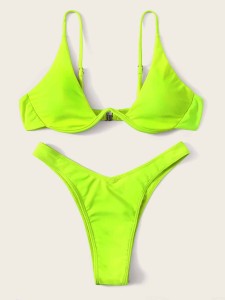 Neon Lime Underwire High Leg Bikini Swimsuit