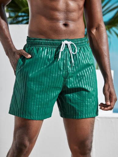 Men Slogan Graphic Swim Shorts