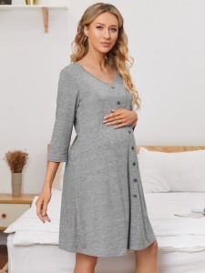 Maternity Solid Button Front Night Dress