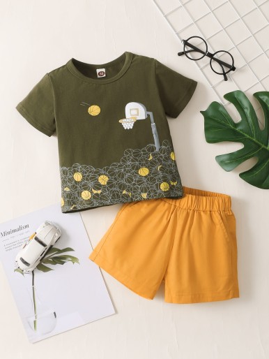 Baby Boy Basketball Print Tee With Shorts