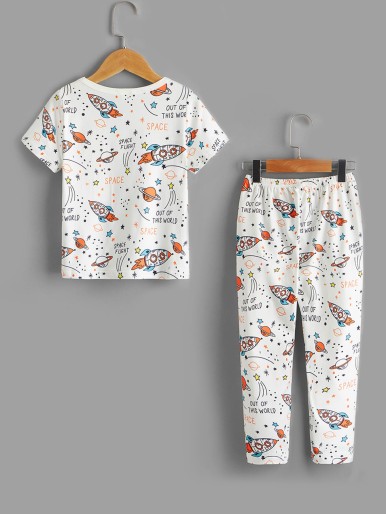 Toddler Boys Letter And Cartoon Graphic PJ Set