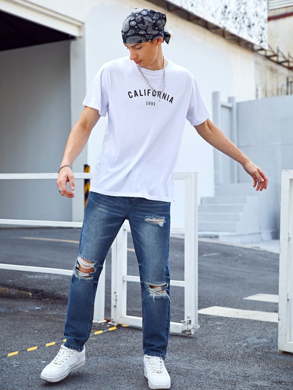 Men Distressed Ripped Washed Jeans