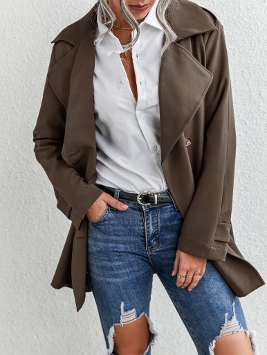 Waterfall Collar Double Breasted Belted Trench Coat