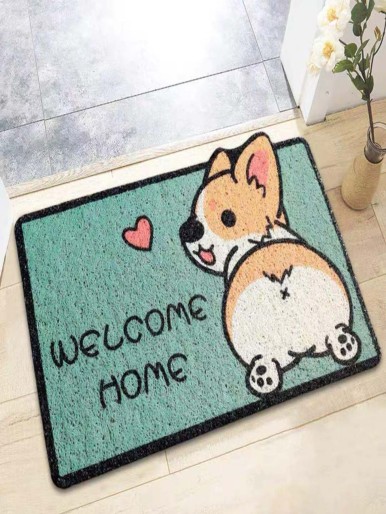 Cartoon Dog & Letter Graphic Door Mat