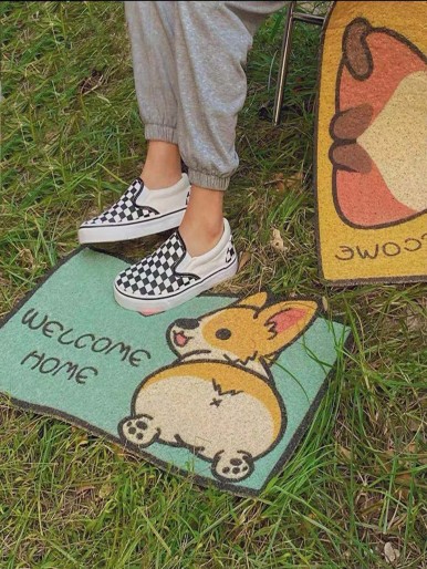 Cartoon Dog & Letter Graphic Door Mat