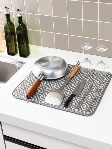 1pc Geometric Pattern Dish Drying Mat