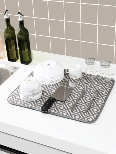 1pc Geometric Pattern Dish Drying Mat