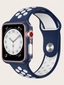 1pc Colorblock Watchband Compatible With Apple Watch & 1pc Case