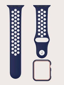 1pc Colorblock Watchband Compatible With Apple Watch & 1pc Case