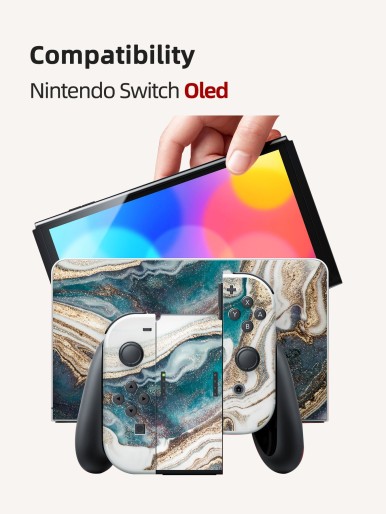 ملصق وحدة تحكم الألعاب بنمط رخامي متوافق مع Switch Oled