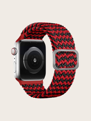 Colorblock Woven Nylon Watchband Compatible With Apple Watch