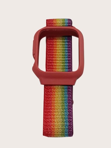 Watch Case & Rainbow Striped Watchband Compatible With Apple Watch