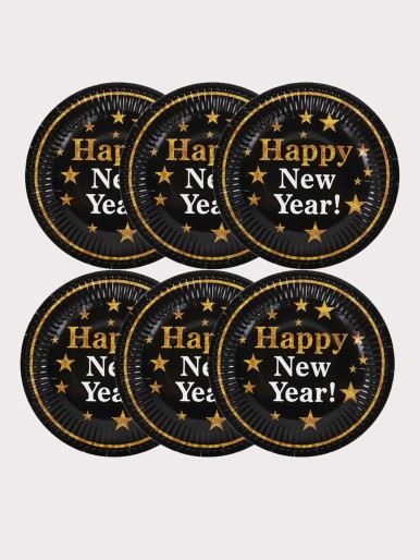 6pcs New Year Print Disposable Plate