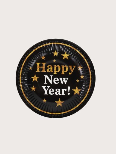 6pcs New Year Print Disposable Plate