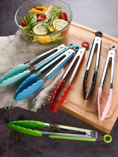 1pc Stainless Steel Random Color Food Tongs