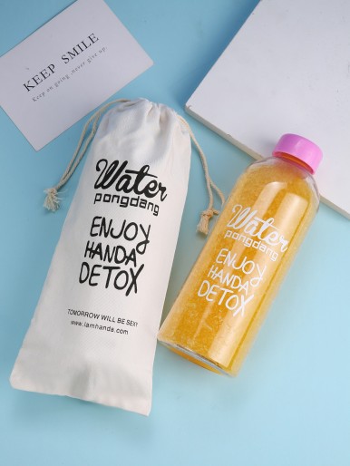 1pc Letter Graphic Water Bottle With Bag