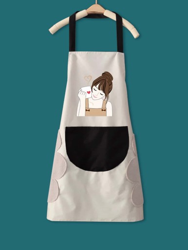 Cartoon Girl Print Apron