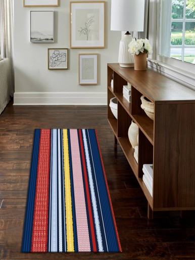 1pc Striped Pattern Color Block Rug