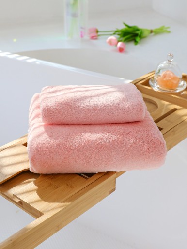 2pcs Plain Bath Towel & Face Towel Set