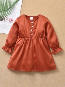 Baby Girl Button Half Ruffle Cuff Dress