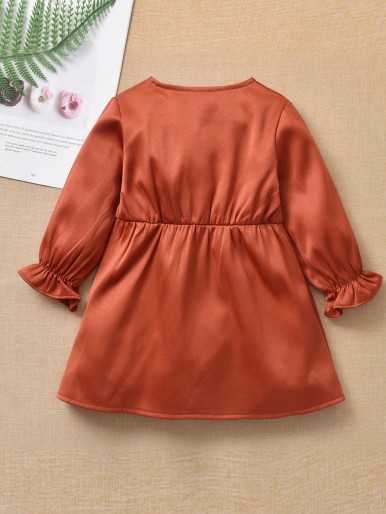 Baby Girl Button Half Ruffle Cuff Dress