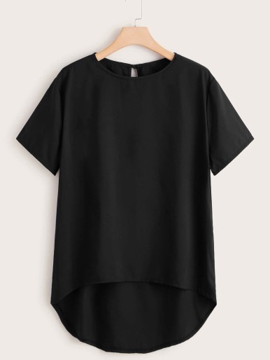 Plus Solid Dip Hem Blouse