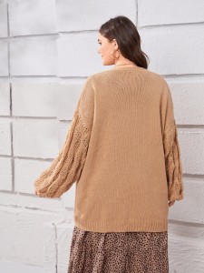 Plus Solid Drop Shoulder Open Front Cardigan