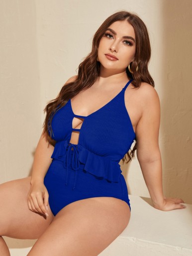Plus Cut-out Ruffle Trim One Piece Swimsuit