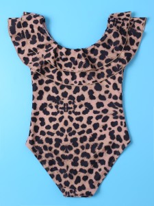 Girls Leopard Ruffle One Piece Swimsuit