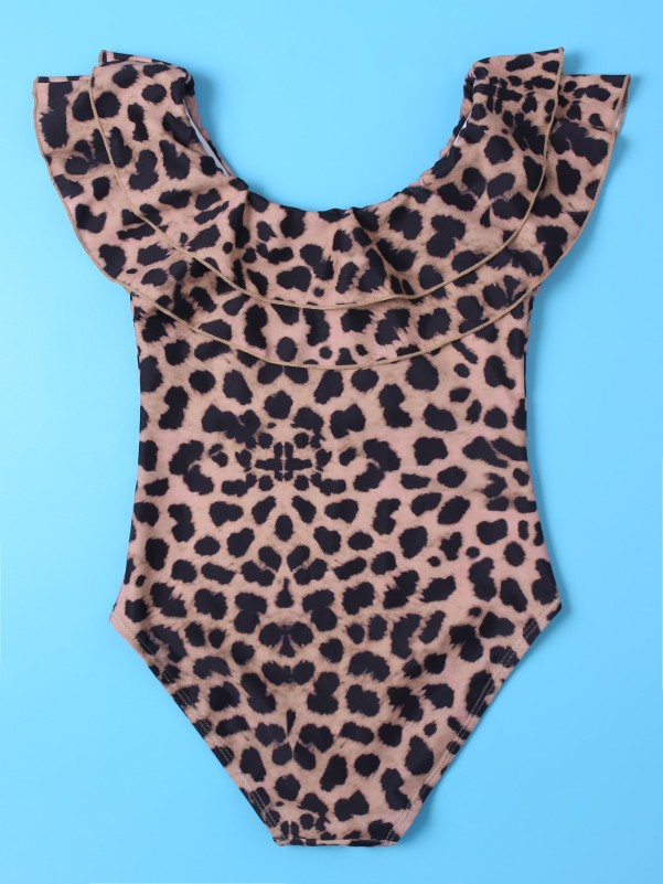 Girls Leopard Ruffle One Piece Swimsuit